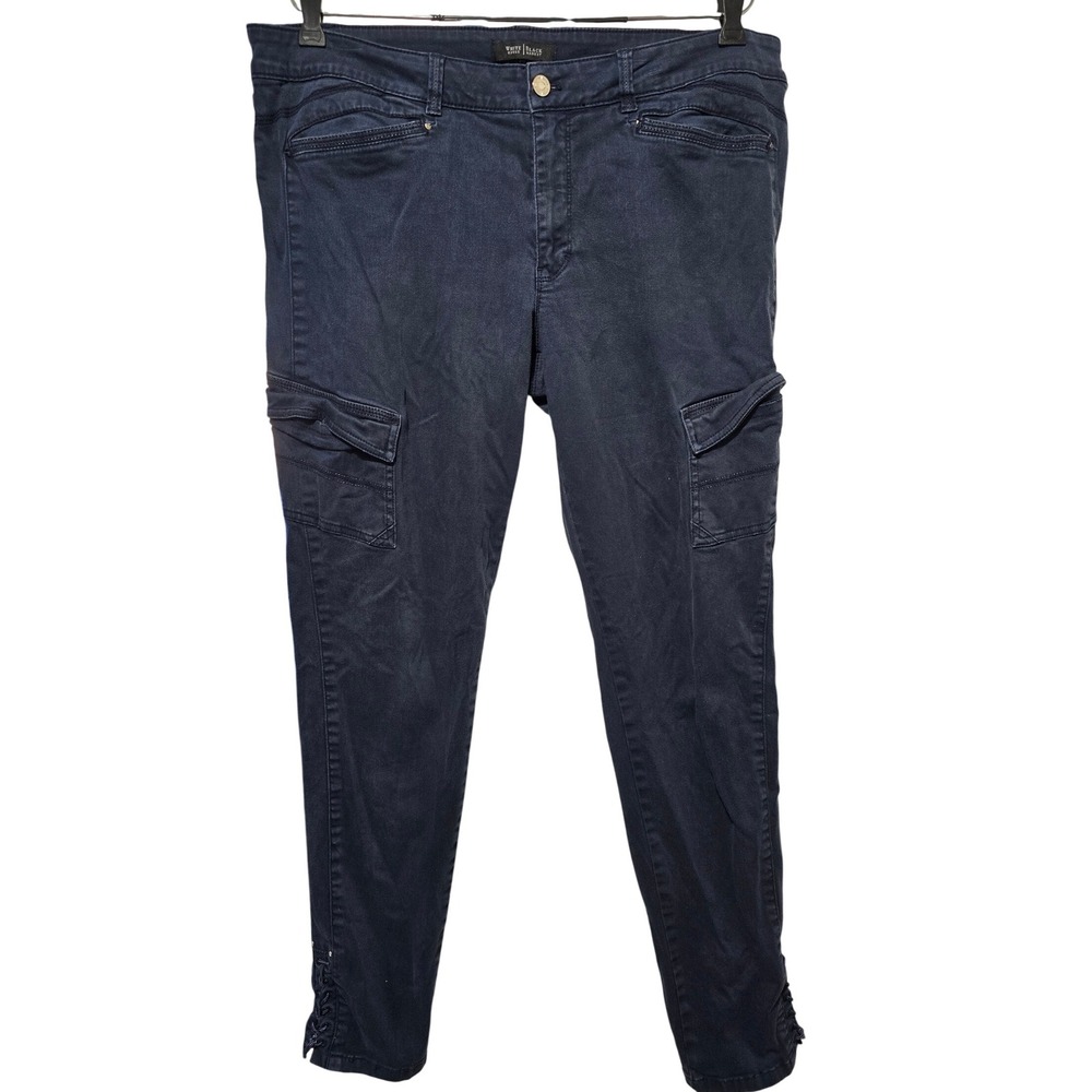 16 L Long WHBM White House Black Market navy skinny cargo pocket lace ankle pant - Picture 2 of 3